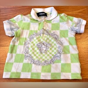 Versace Kids Baby 9/12 Months Polo in Green and White Check